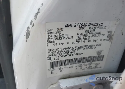 2015 Ford F-250 Lariat из США, поврежденный, VIN 1FT7W2BT4FED62506